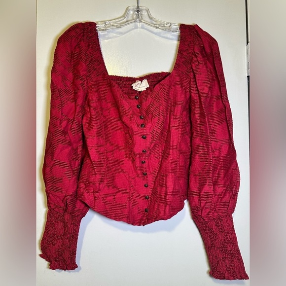 Anthropologie Tops - NWT Anthropologie Raspberry Red Square Neck Shirt W/Poet Sleeves Size M